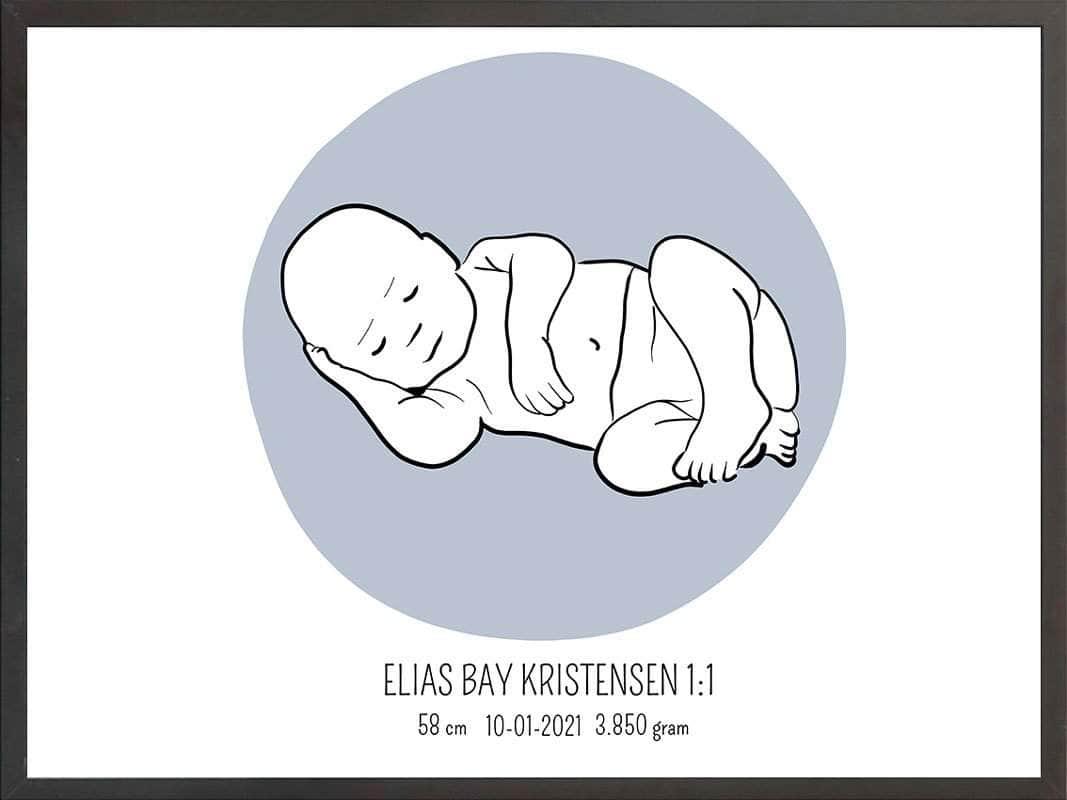 Fødselsplakat 1:1 – Liggende Blå til Nybagte Forældre