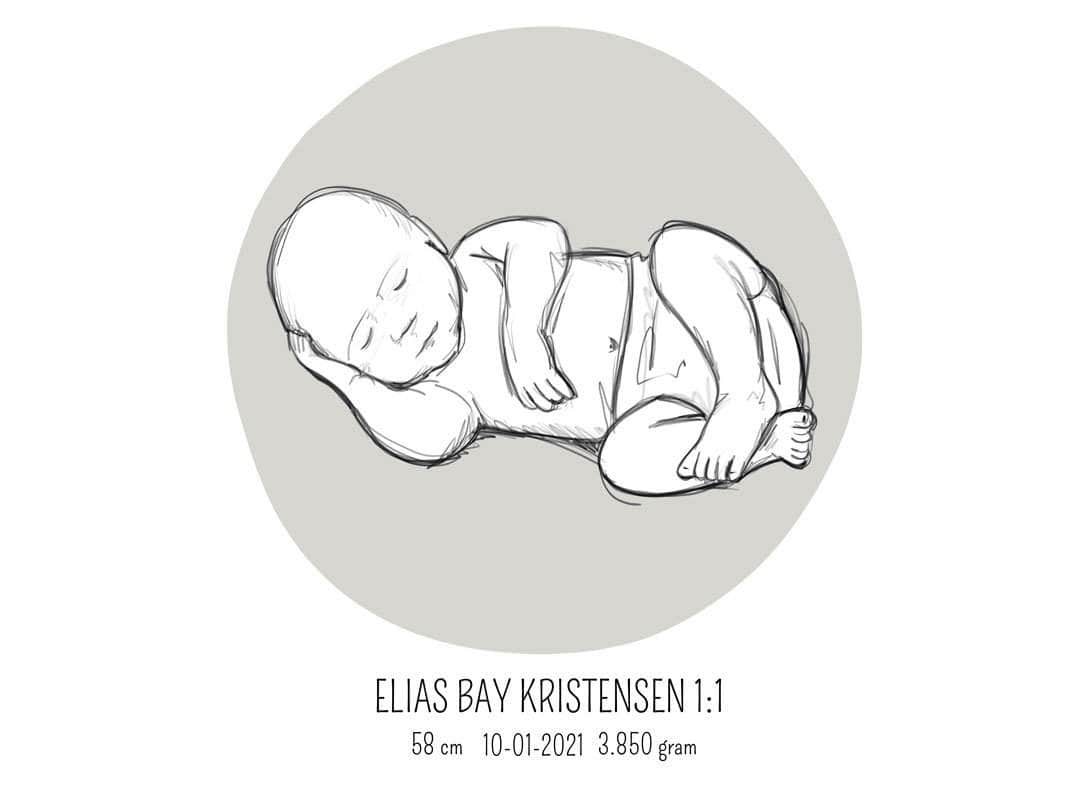 Fødselsplakat 1:1 – Liggende Blå til Gave eller Mindeskrift