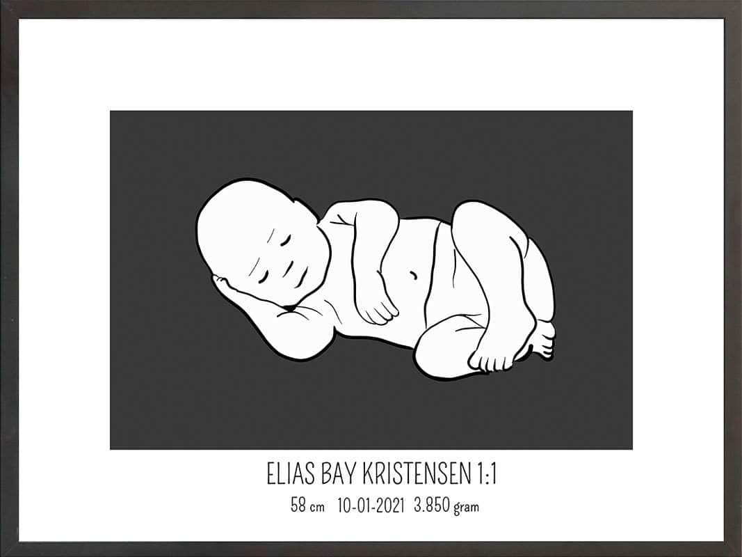 Fødselsplakat 1:1 – Liggende Blå til Gave eller Mindeskrift