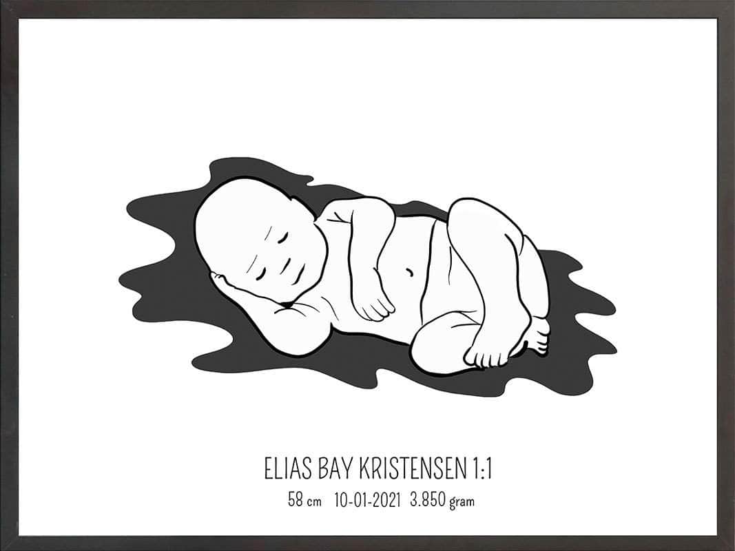 Fødselsplakat 1:1 – Liggende Blå til Gave eller Minde