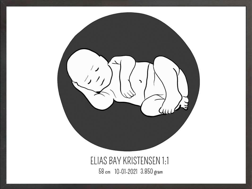 Fødselsplakat 1:1 – Liggende Blå til Gave eller Mindesyn