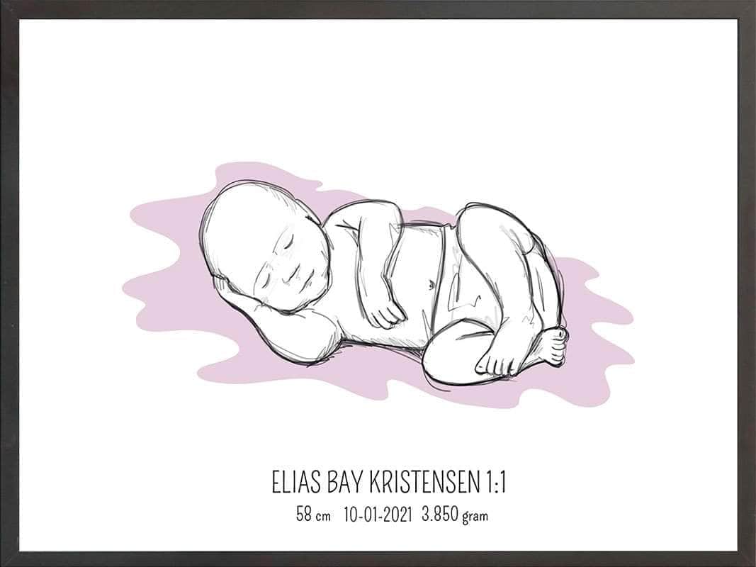 Fødselsplakat 1:1 - Liggende Lyserød til Gaveidéer