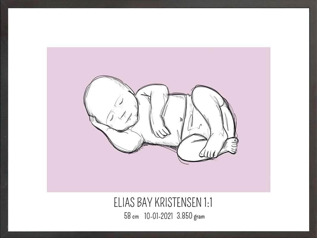 Fødselsplakat 1:1 - Liggende Lyserød fra Postersbyus