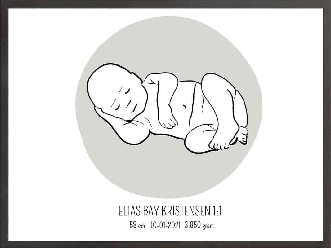 Fødselsplakat 1:1 - Liggende Lyserød til Gaveidéer