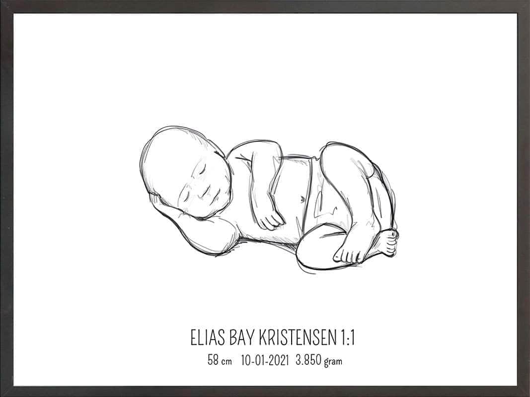 Fødselsplakat 1:1 – Liggende Lyserød til Unikke Gaveidéer