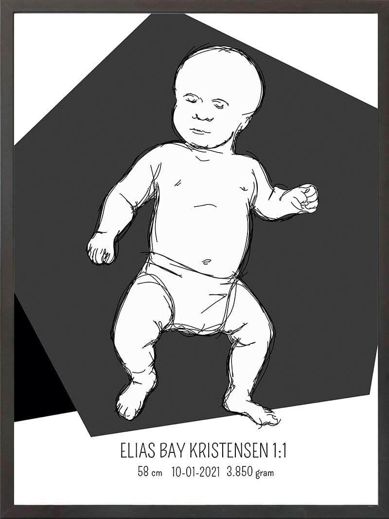 Fødselsplakat 1:1 – Tumling Blå til Unikke Gaveidéer