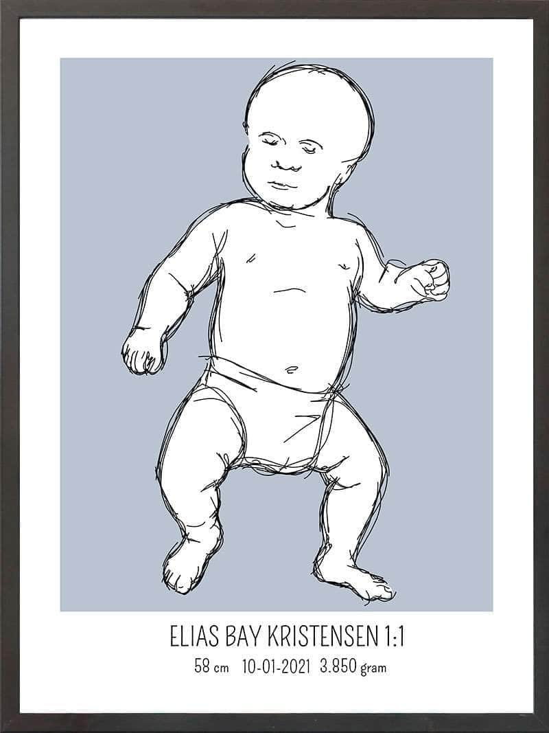 Fødselsplakat 1:1 – Tumling Blå til Uforglemmelig Gave