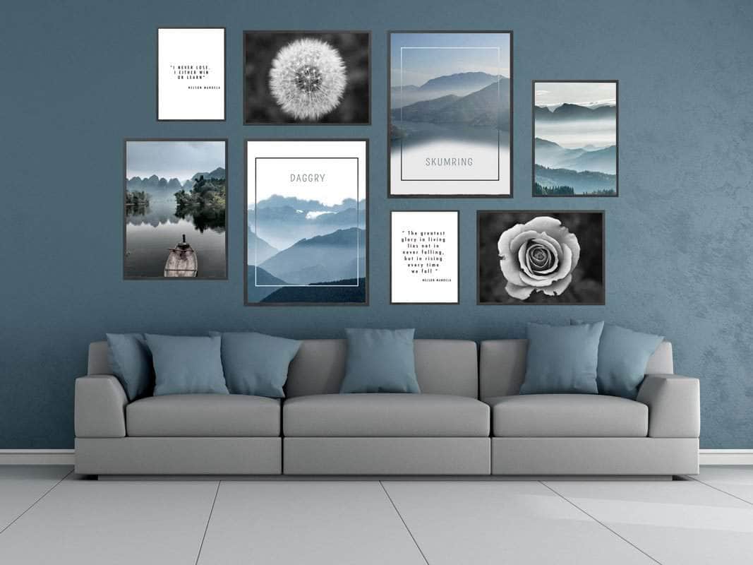 Blå Billedvæg med Inspirerende Citat fra Postersbyus
