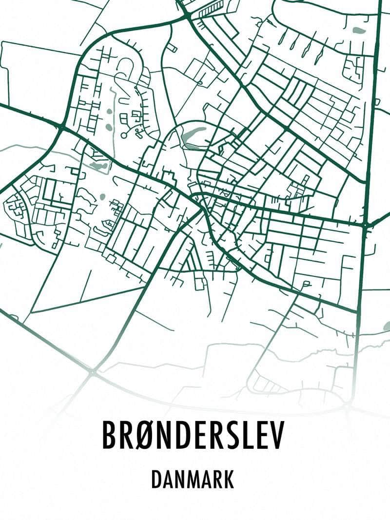 Brønderslev Plakat – Detaljeret Kort over Brønderslev By