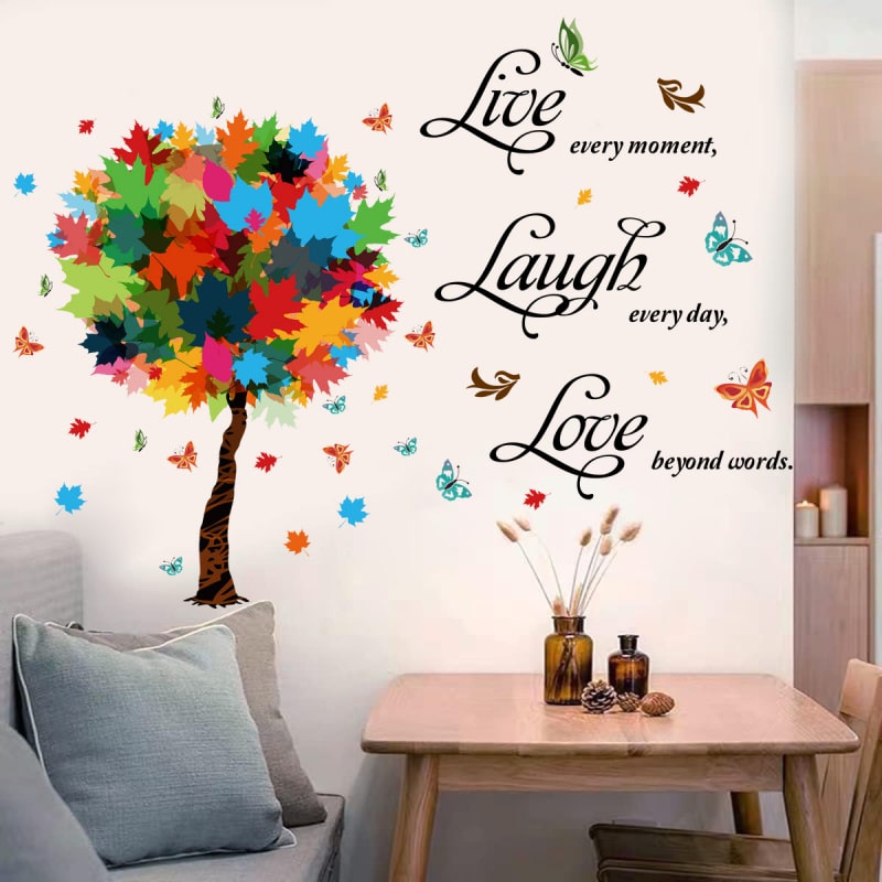 Sød citat wallsticker med træ og sommerfugle – Tilbud!