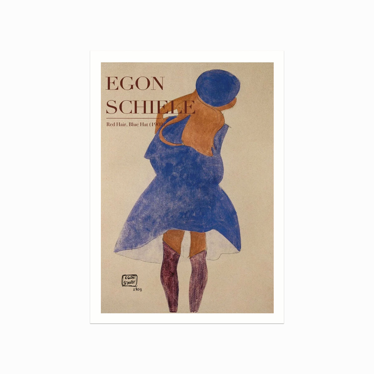 Egon Schiele Plakat: Rødt Hår, Blå Hat – Kunst til Dit Hjem