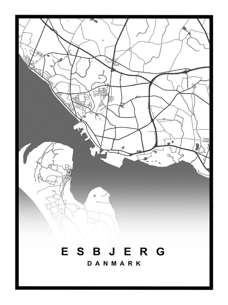 Esbjerg Plakat med kort over byen og Vesterhavet