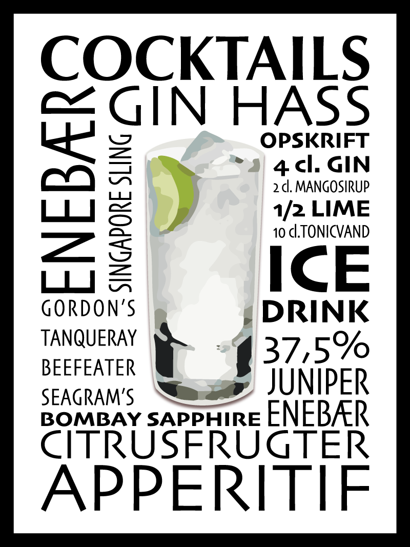 Gin Plakat med Opskrift på Den Perfekte Cocktail