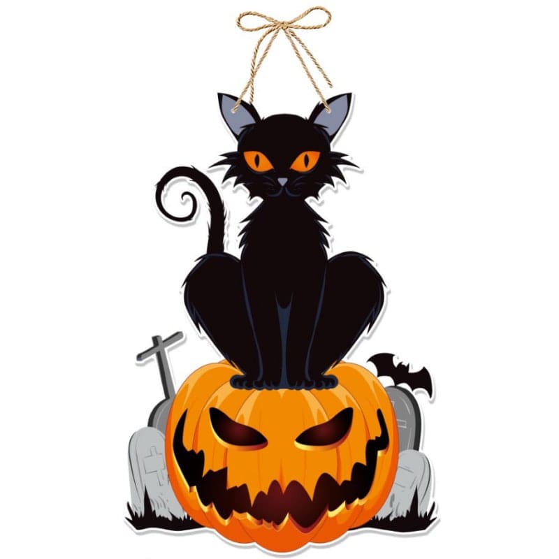 Skræmmende Halloween Vægpynt: Kat på Græskar Dekoration
