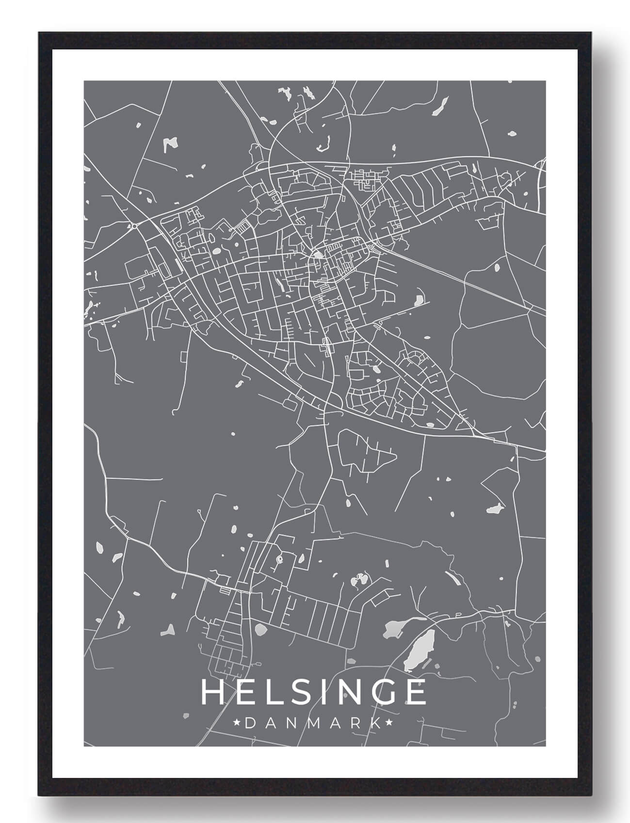 Helsinge By Plakat - Grå Tilbud hos Plakatdyr.dk