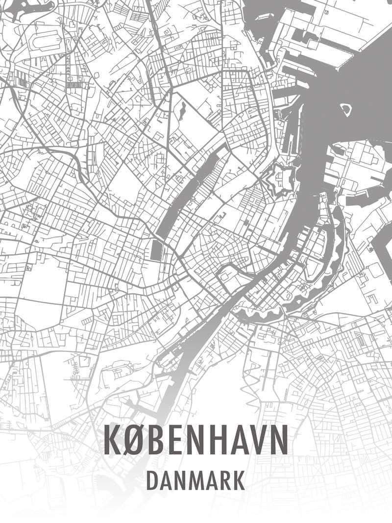 København Kort Plakat – Udforsk Hovedstaden i Hvid