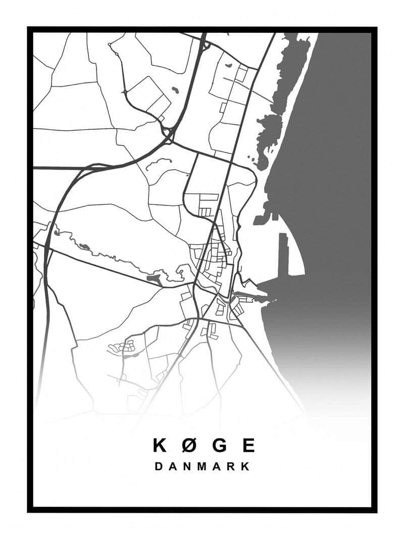 Køge Plakat – Detaljeret Kort til Vægdekoration
