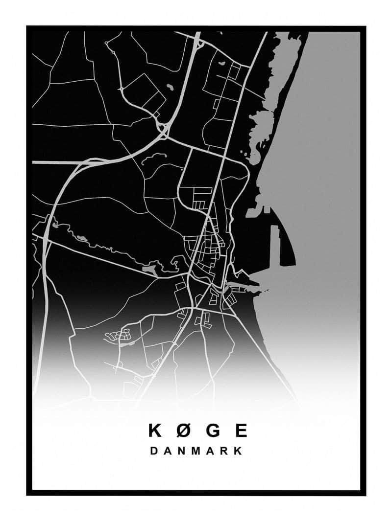 Køge Plakat – Detaljeret Kort over Køge By med Stil