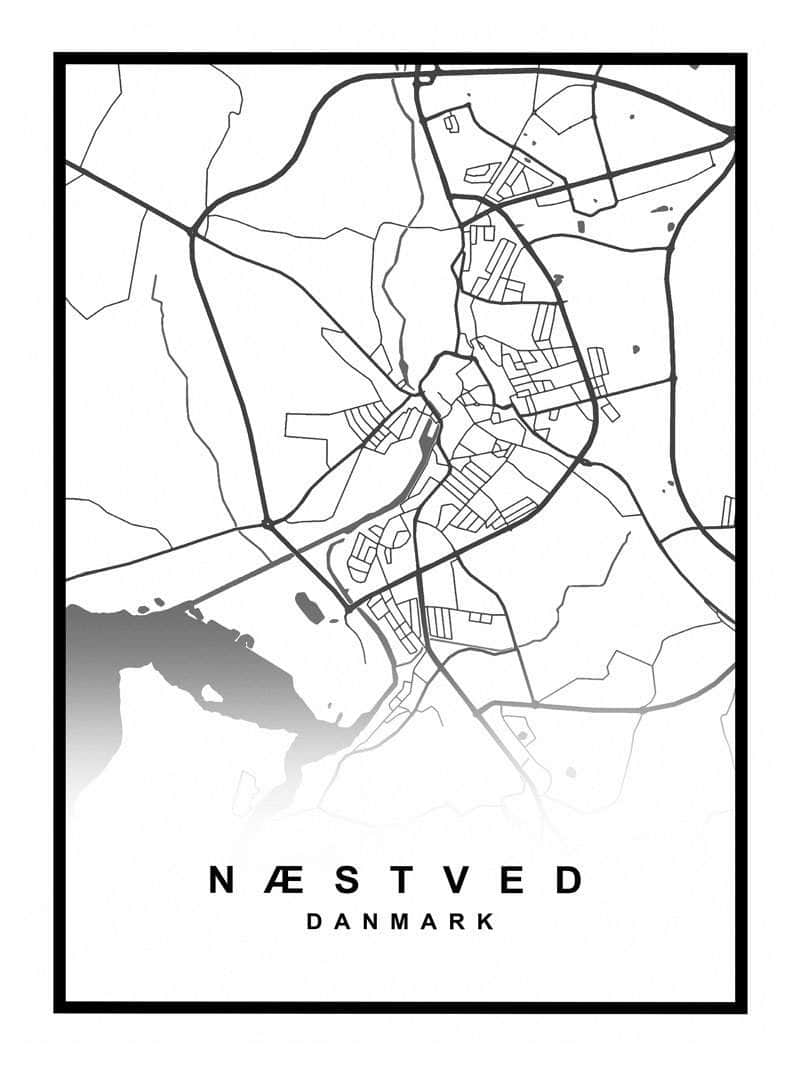 Næstved Plakat – Detaljeret Kort over Næstved By
