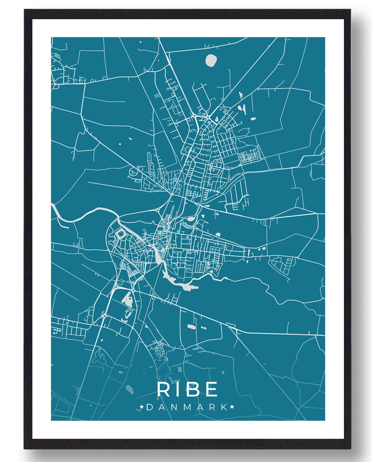 Ribe By Plakat – Blå til din unikke indretning
