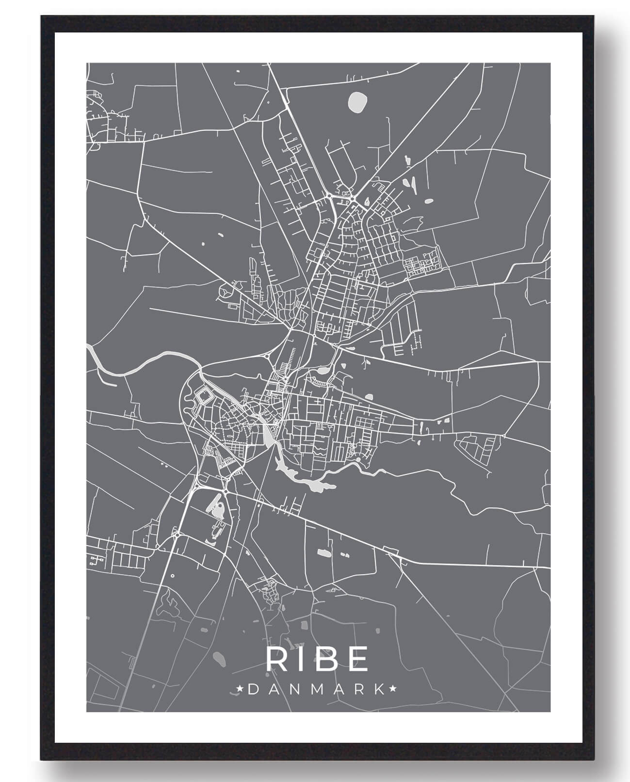 Ribe By Plakat – Grå Dekoration til Dit Hjem