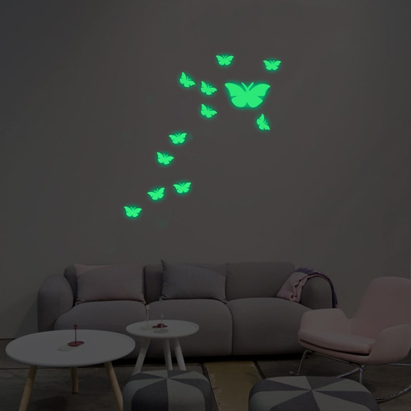 Selvlysende sommerfugle wallstickers - 13 stk til væggen