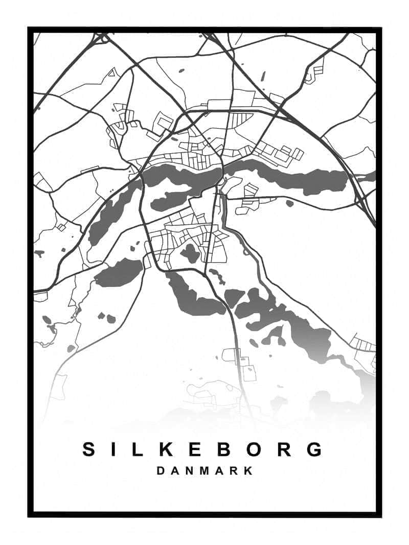 Silkeborg bykort plakat - en smuk vægdekoration!