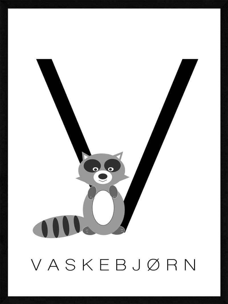 Sød V Børneplakat med bogstavillustrationer til værelset