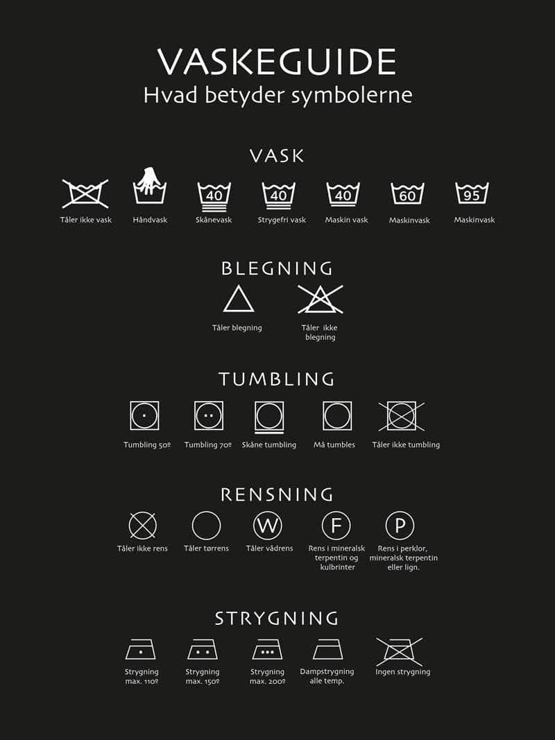 Vaskeguide Plakat - Sort Design til Tøjpleje i Hjemmet