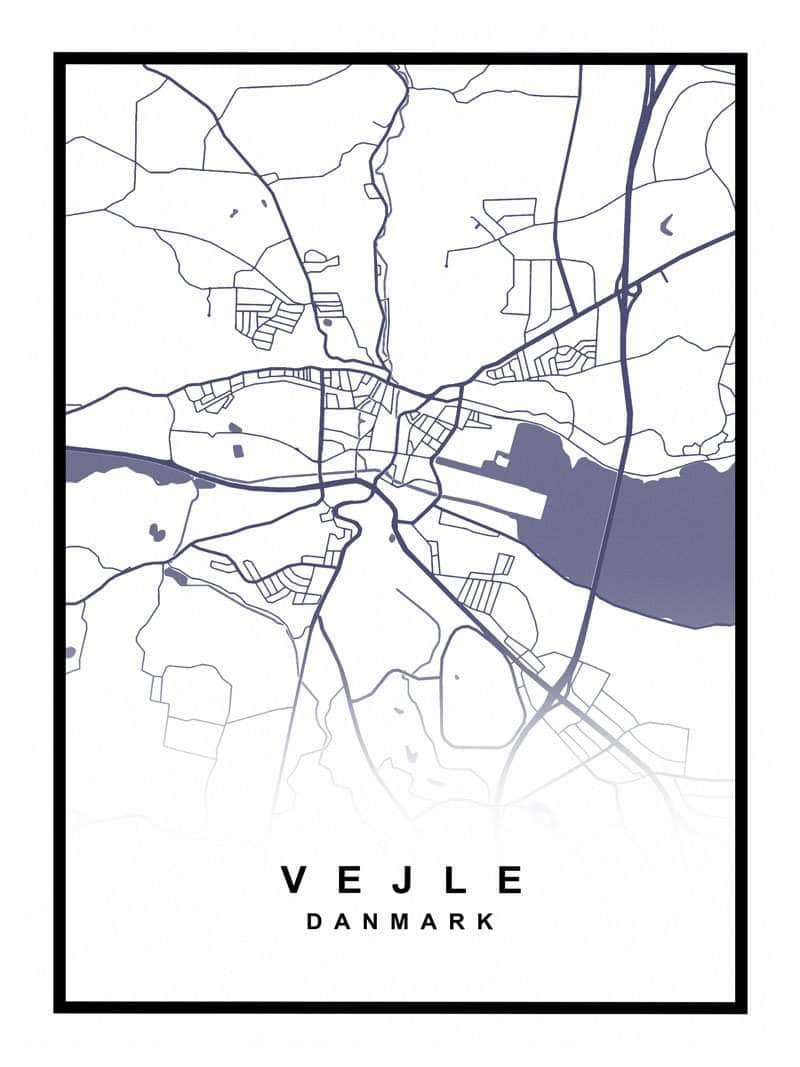 Vejle Plakat - Detaljeret Kort over Vejle By til Indretning