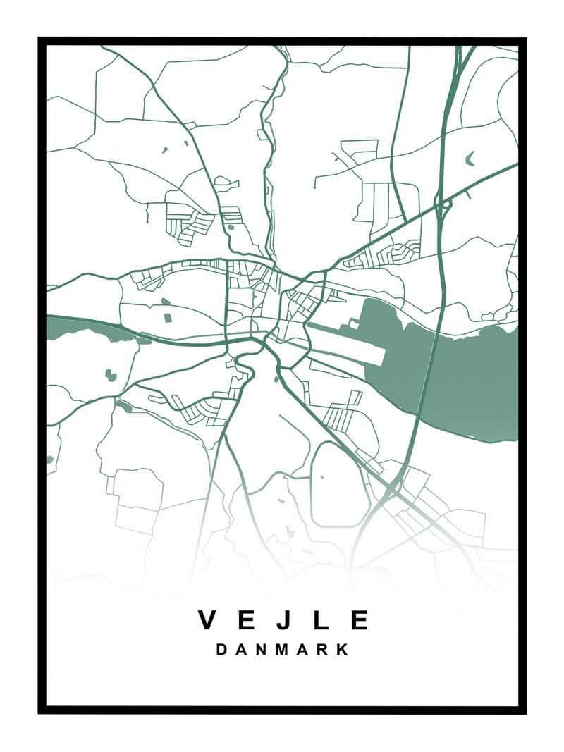 Vejle Plakat – Detaljeret Kort over Vejle By til Indretning