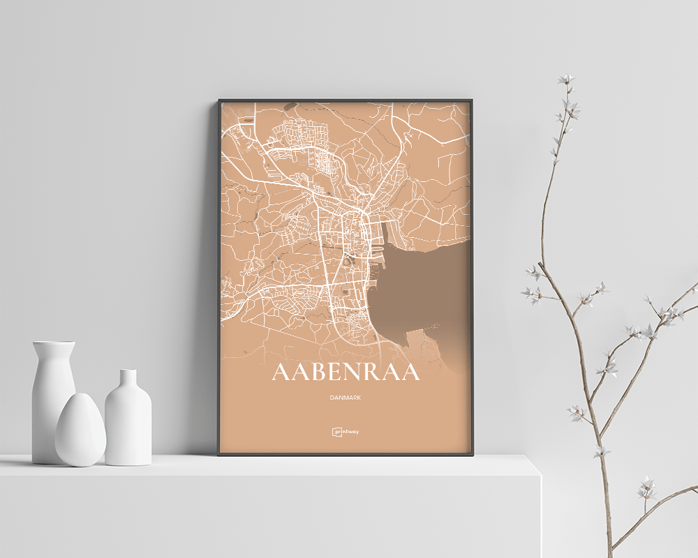 Aabenraa Plakat - Guld Kort 70x100 cm til Dit Hjem