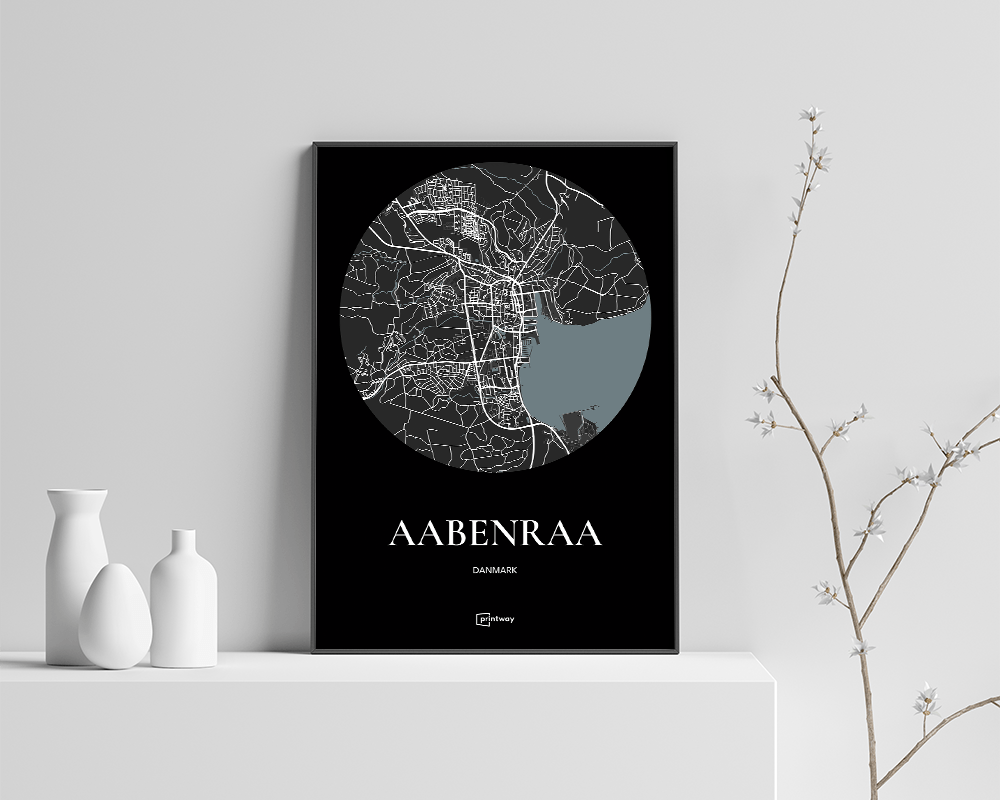 Aabenraa Bykort Plakat – Sort Rund 70x100 cm