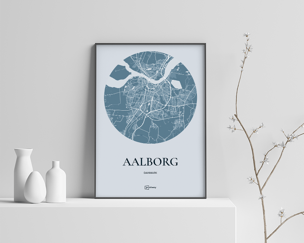 Aalborg Bykort Plakat – Rundt Havblå Design 70x100 cm
