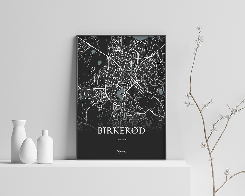Birkerød Bykort Plakat - Stilrent Design i A4 Størrelse