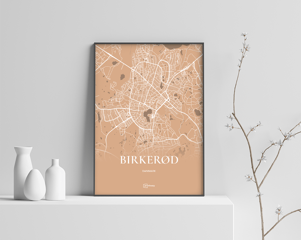 Birkerød Bykort Plakat i Guld – Elegant A4 Indretning