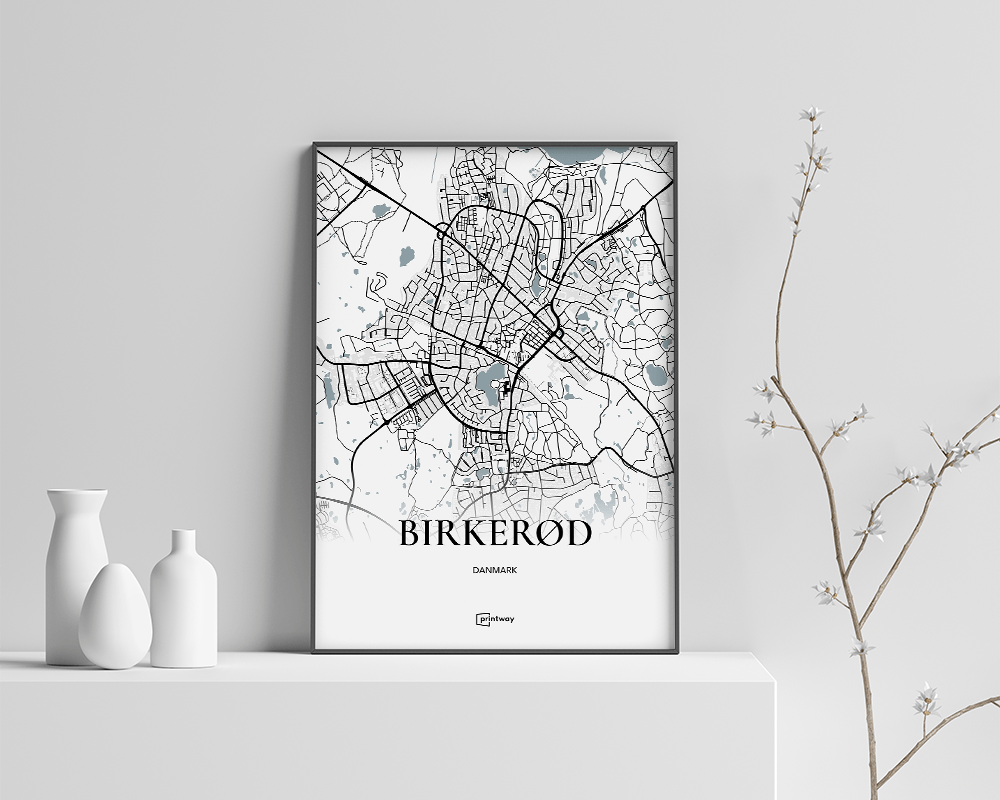 Birkerød Bykort Plakat - Elegant Hvid 60x84 cm