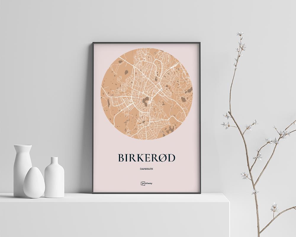 Birkerød Bykort Plakat i Guld – Elegant Vægkunst A4