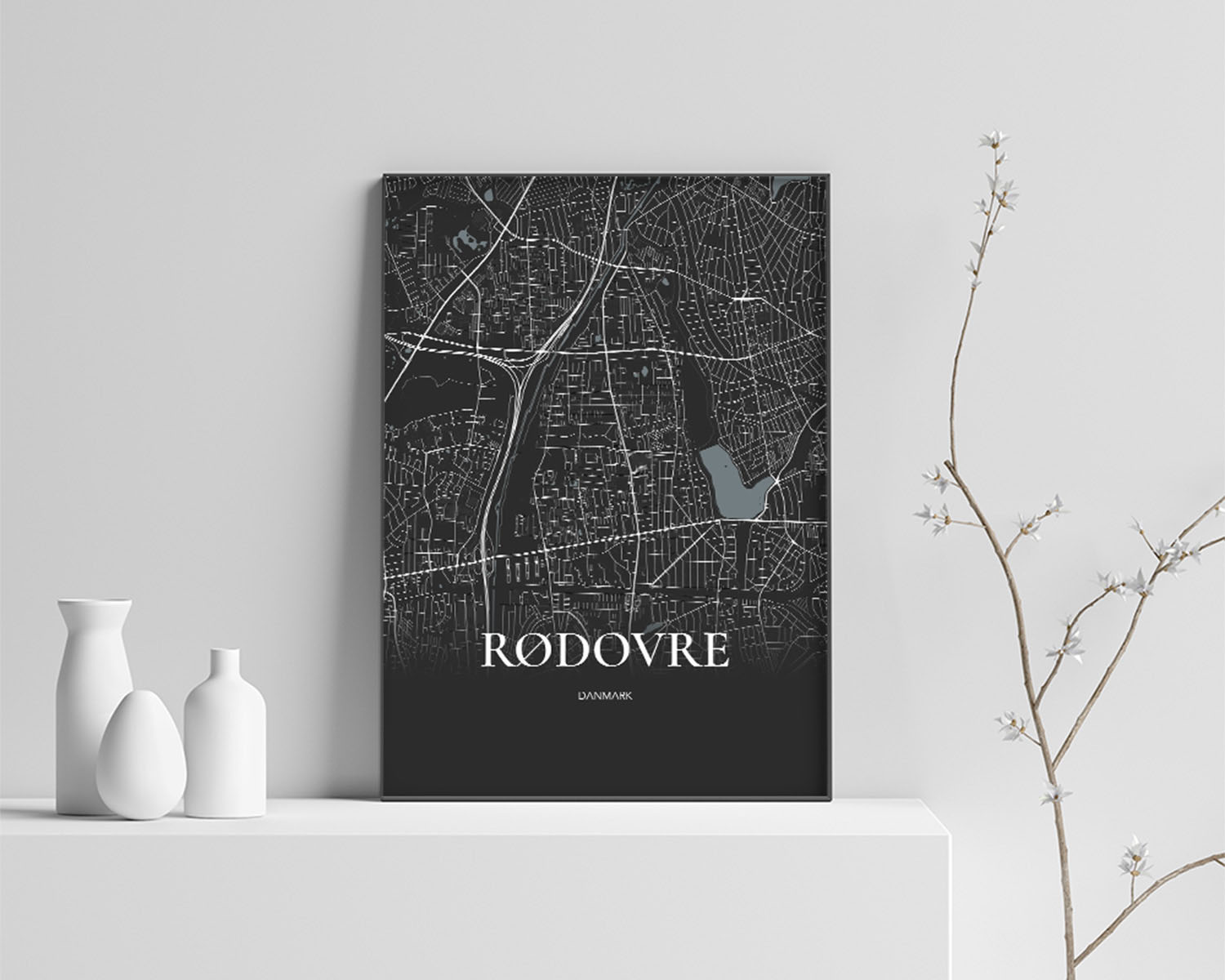 Rødovre Plakat - Fuldt Kort Sort 70x100 cm - Stilrent Design