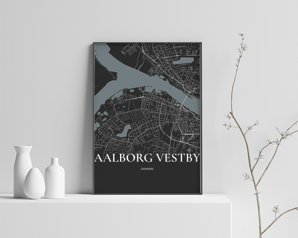 Aalborg Vestby Plakat - Fuldt Kort i Sort 70x100 cm