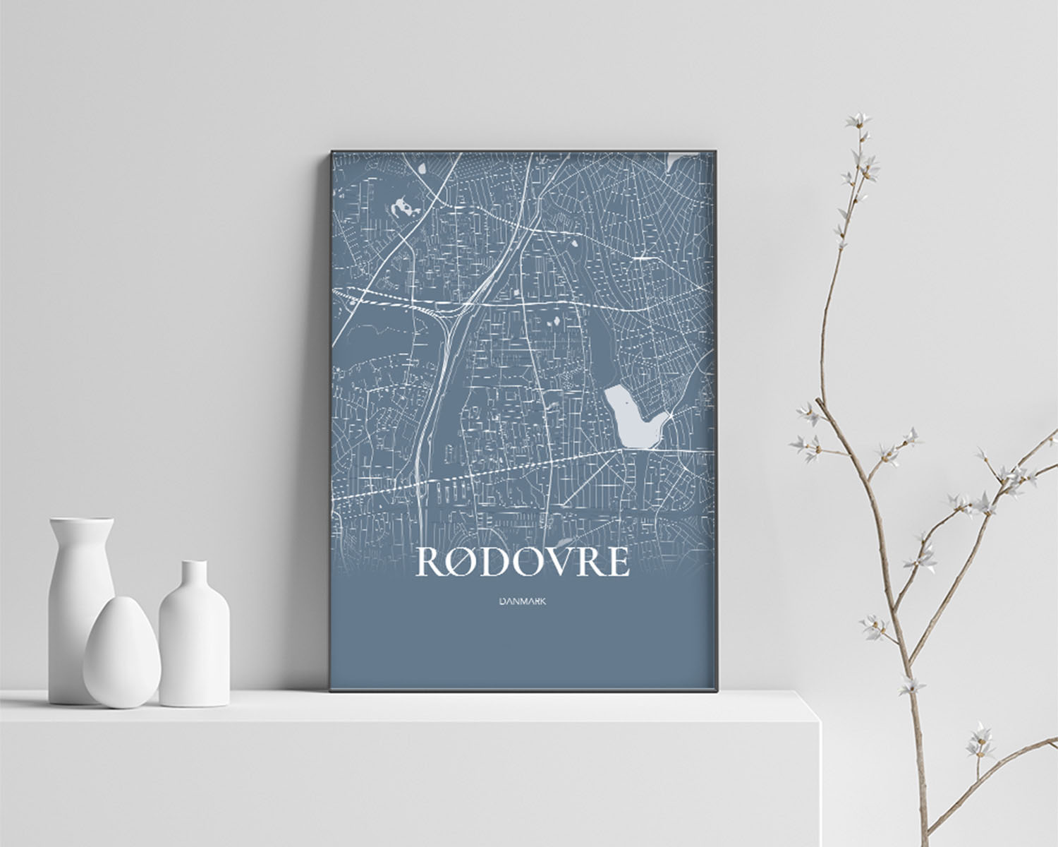 Rødovre Bykort Plakat i Havblå – Elegant Vægkunst til Hjemmet