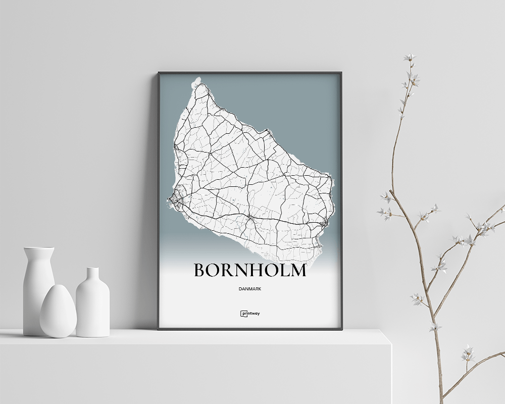 Bornholm Bykort Plakat A4 – Minimalistisk Vægkunst
