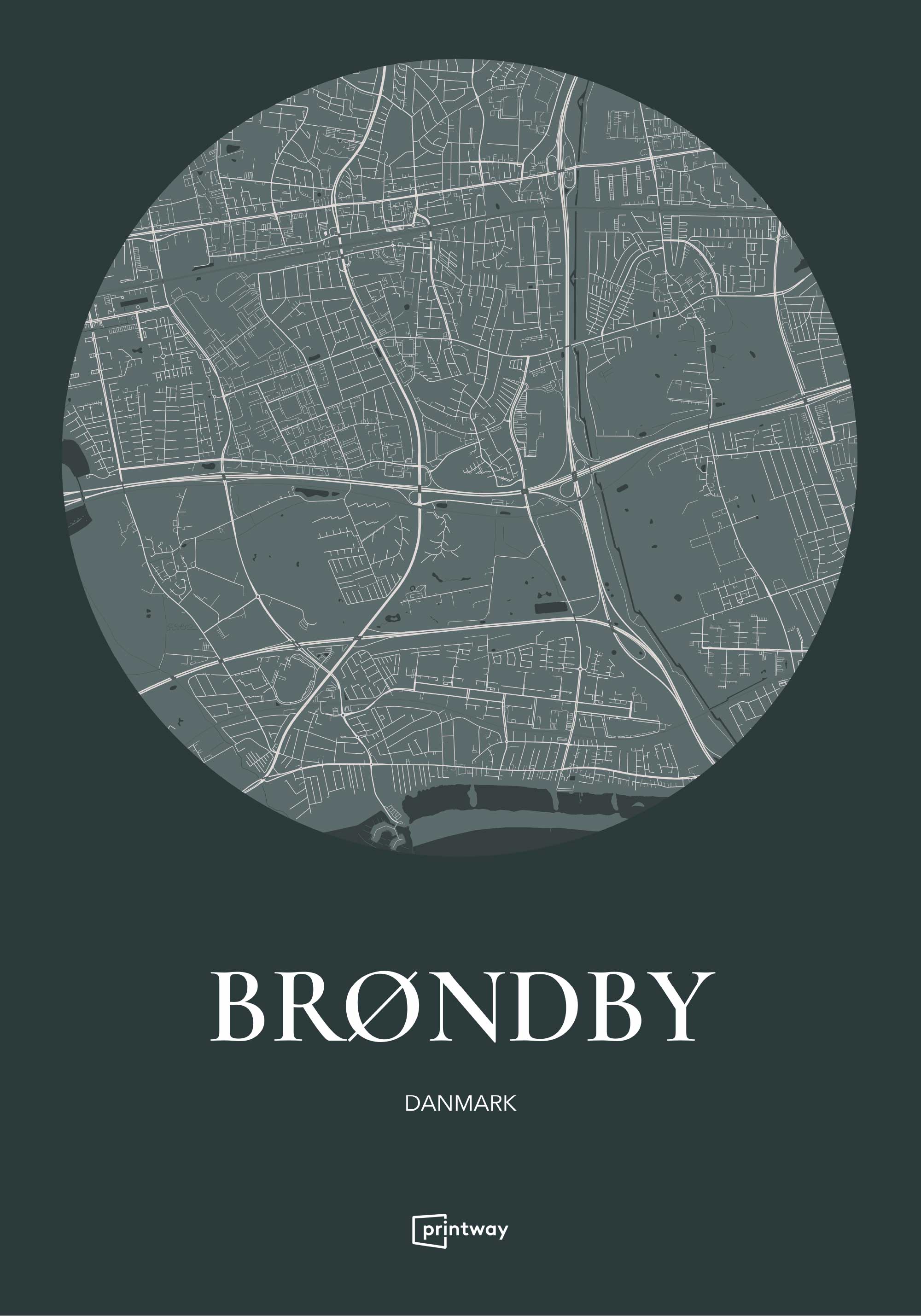 Brøndby Bykort Plakat i Skovgrøn – Stilfuld Vægkunst!