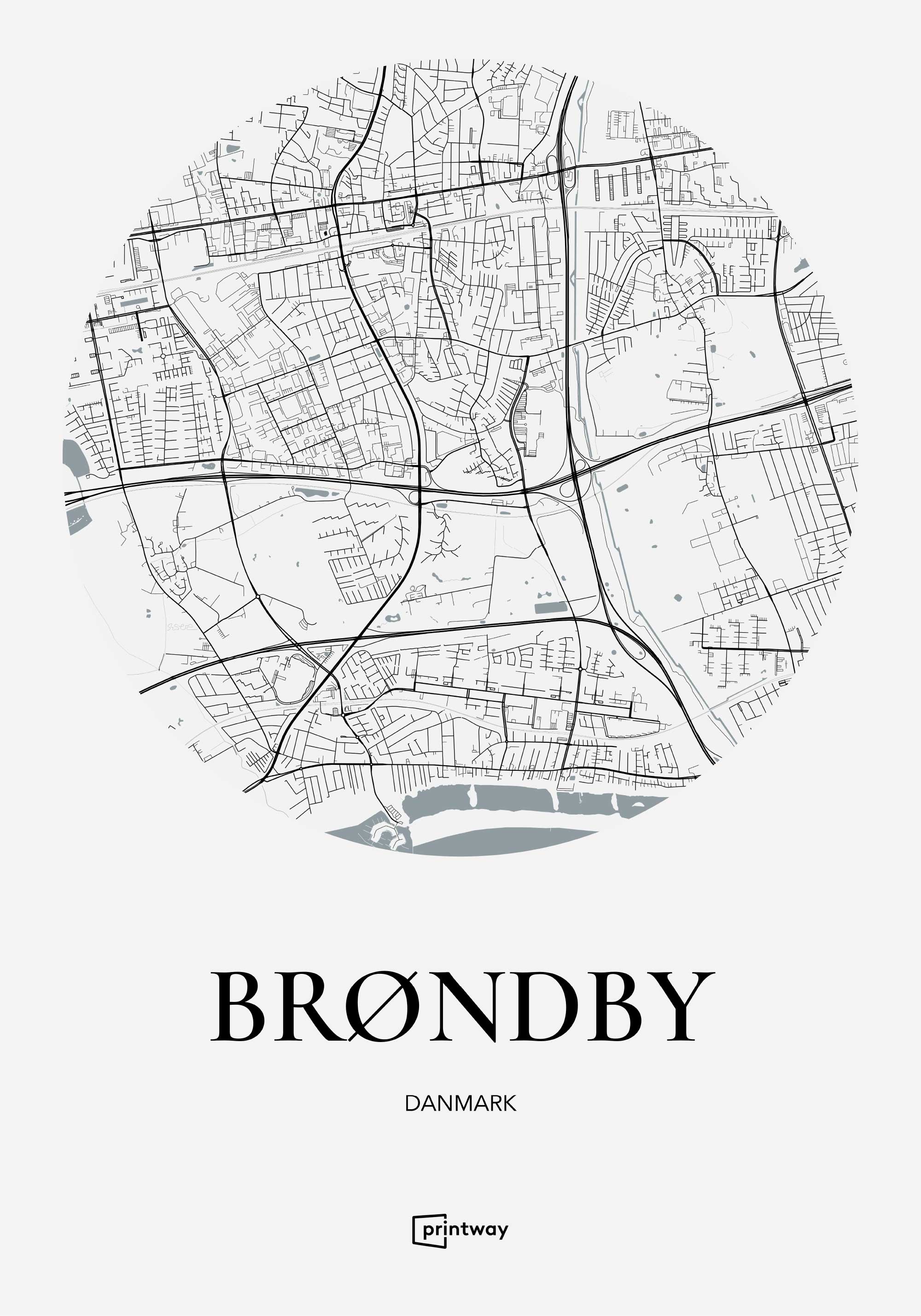 Brøndby Bykort Plakat - Stilrent Design 70x100 cm