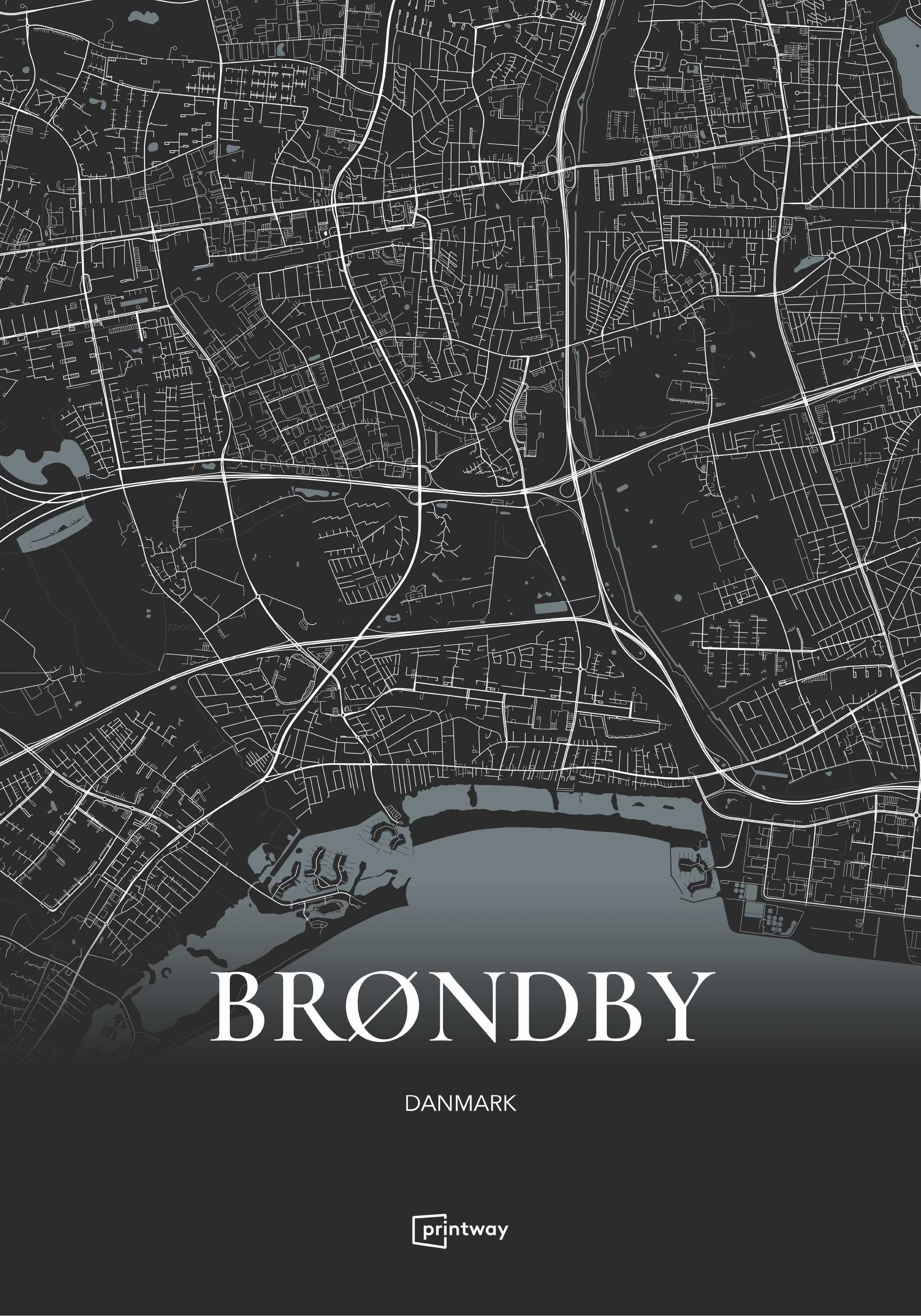 Brøndby Bykort Plakat – Minimalistisk Design 70x100 cm