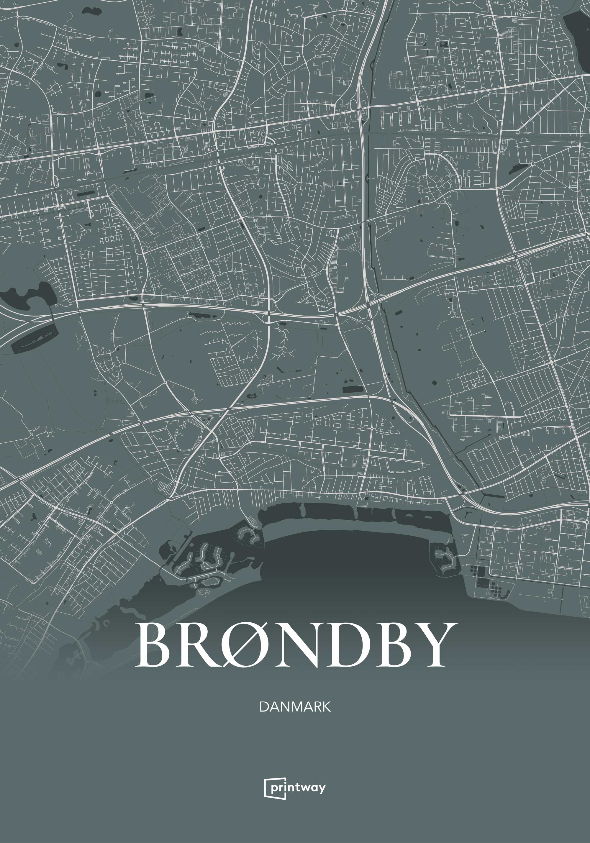 Brøndby Plakaten Fuldt kort Skovgrøn 70×100 cm (B1)