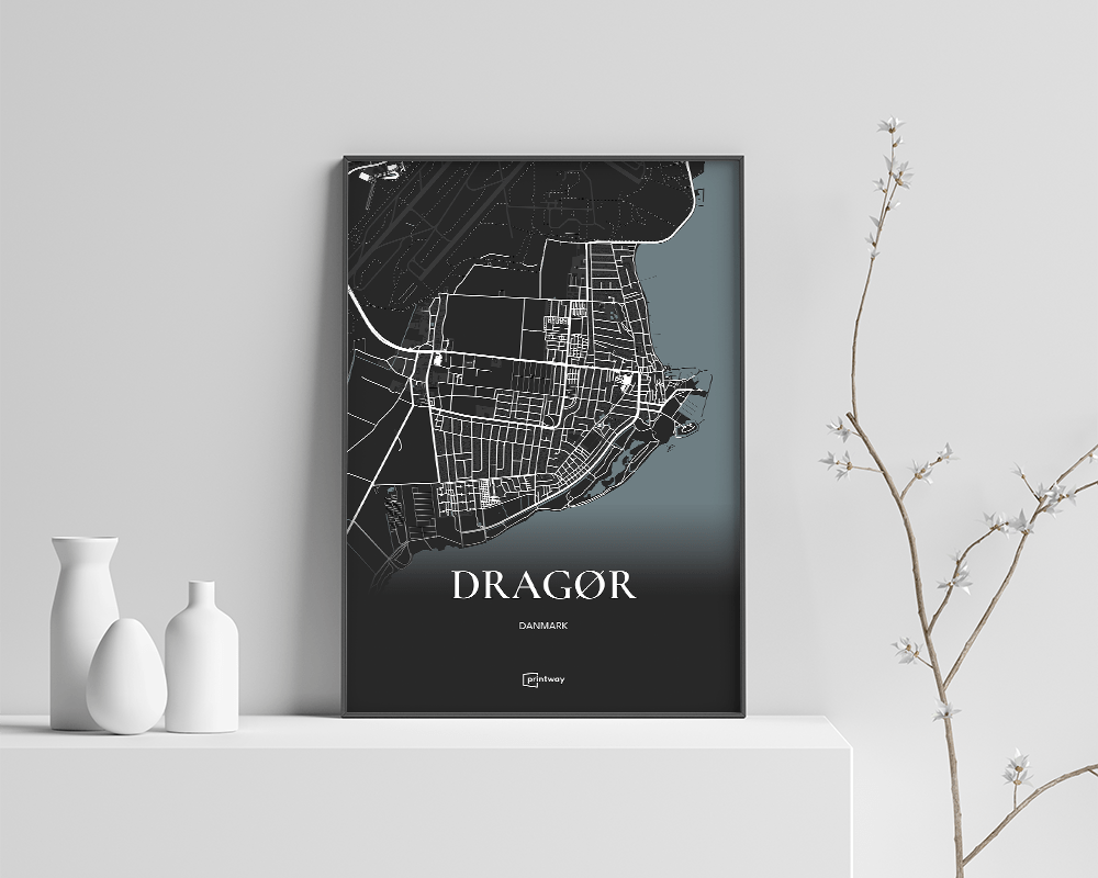 Dragør Bykort Plakat i Sort – Elegant A4 Dekoration