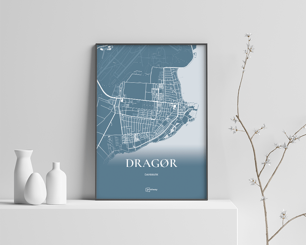 Dragør Bykort Plakat – Elegant Havblå A4 Design
