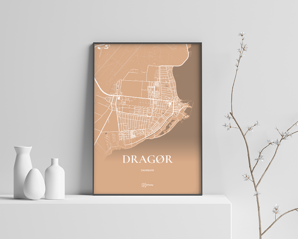 Dragør Bykort Plakat i Guld - Minimalistisk A4 Design