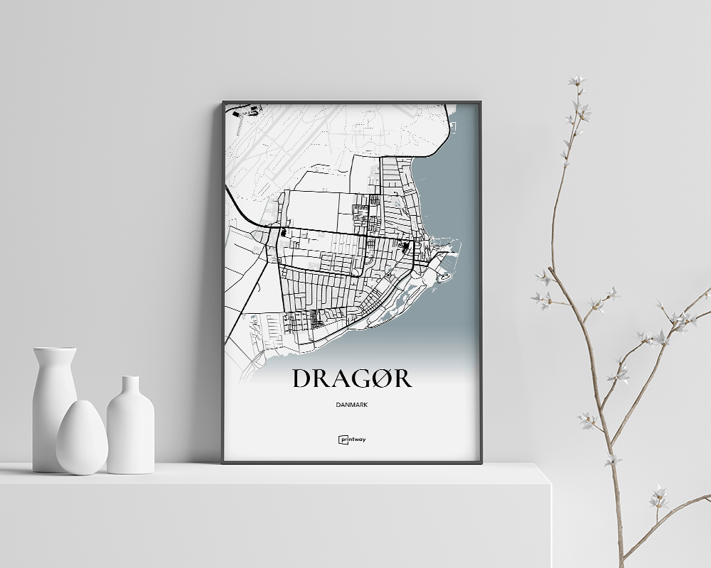 Dragør Bykort Plakat – Minimalistisk Design i Hvid A4